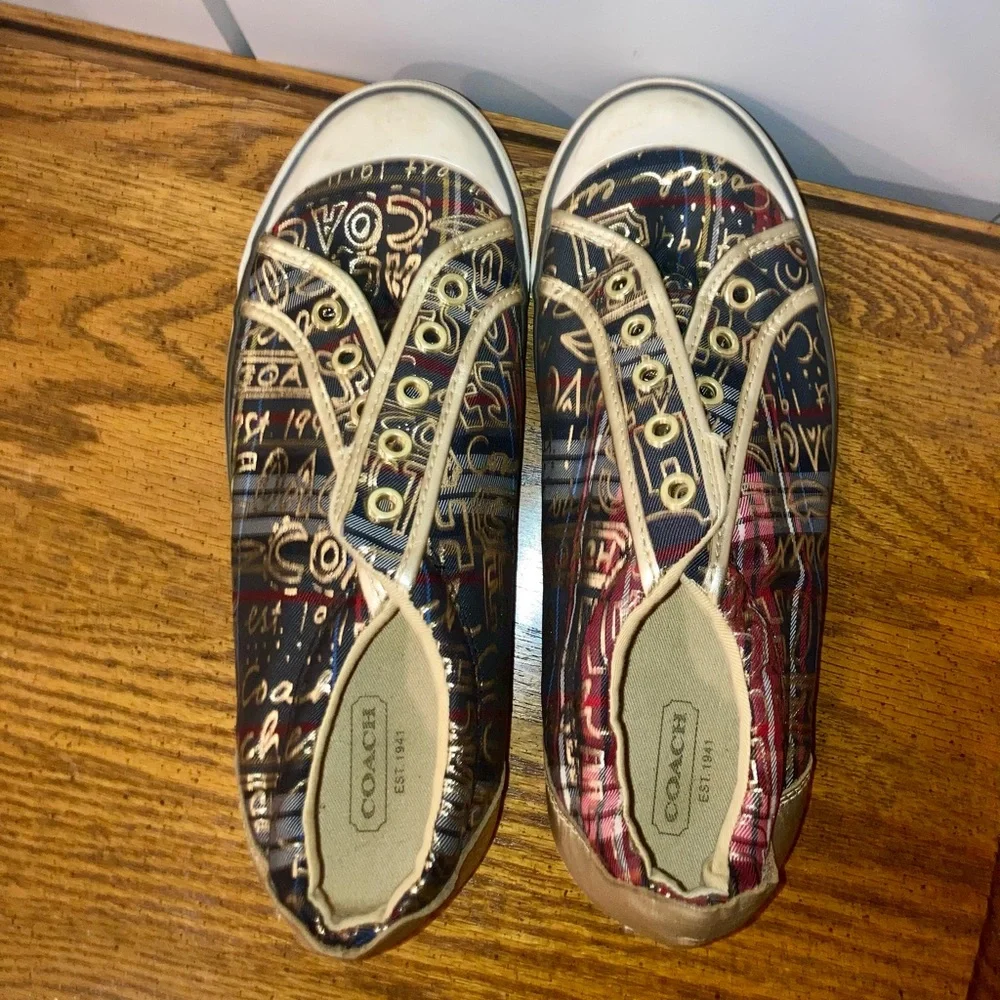 Coach Barrett Tartan Graffiti Sneakers 8.5